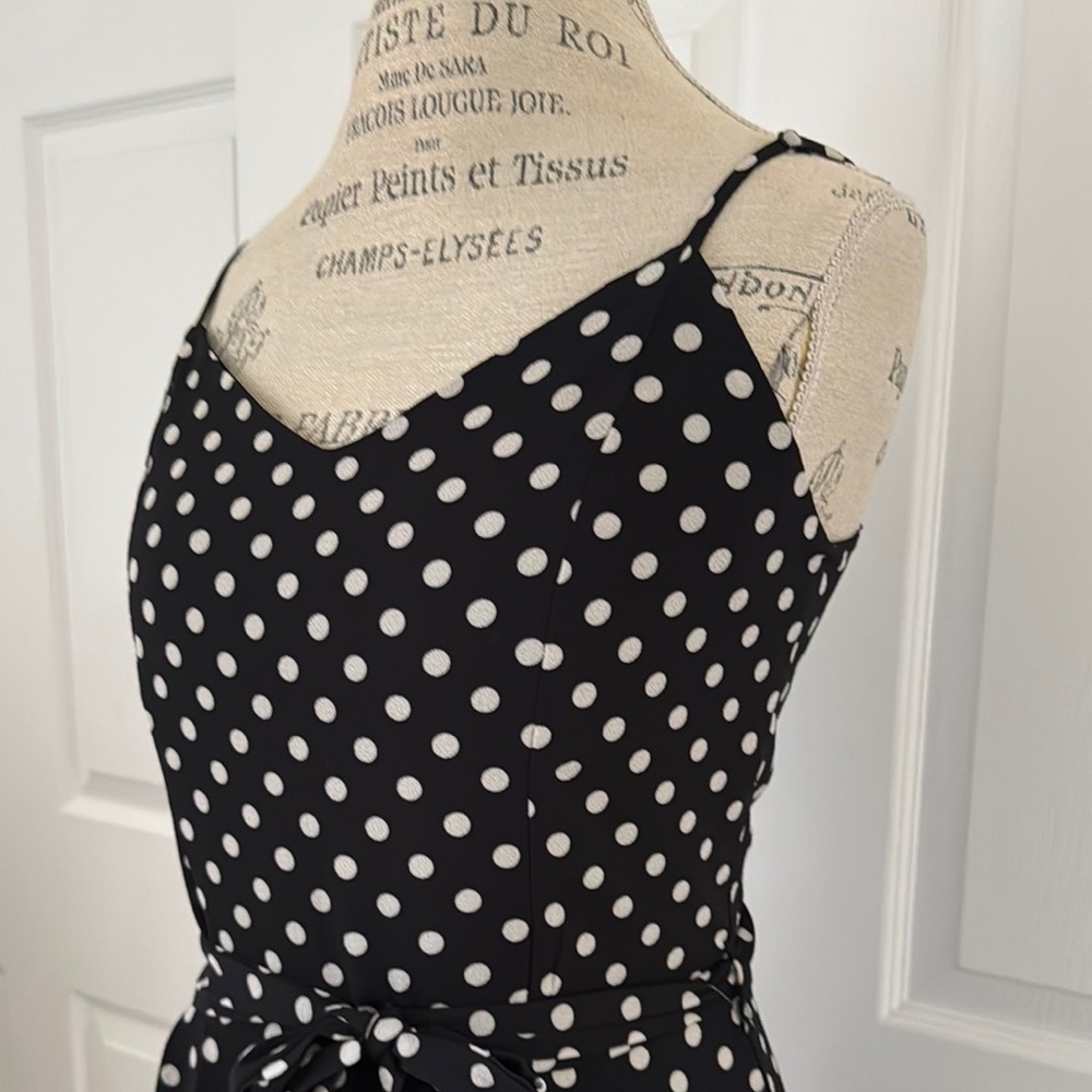 Monteau Black and White polka dot jumpsuit with adjustable Spaghetti Strap